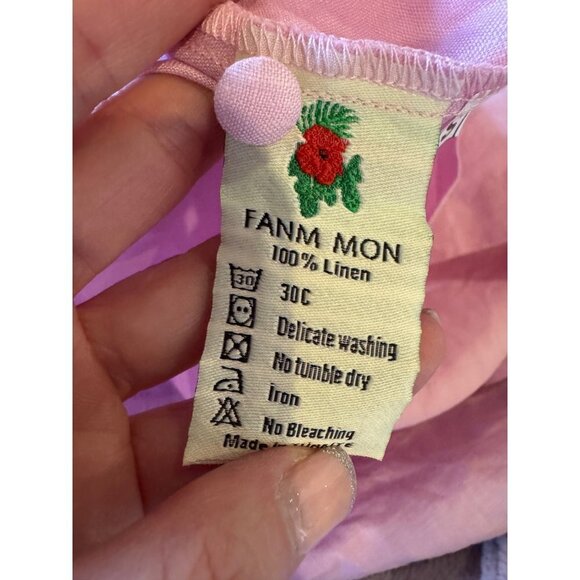 Fanm Mon x Andie Dress Women Small Pink Linen Embroidered The Kepez Kaftan Maxi - Picture 14 of 15